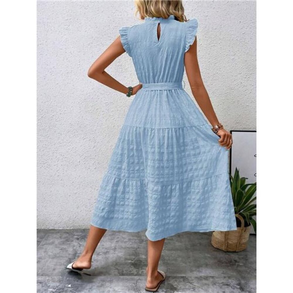 Tied Ruffled Cap Sleeve Midi Dress - Picture 6 of 16